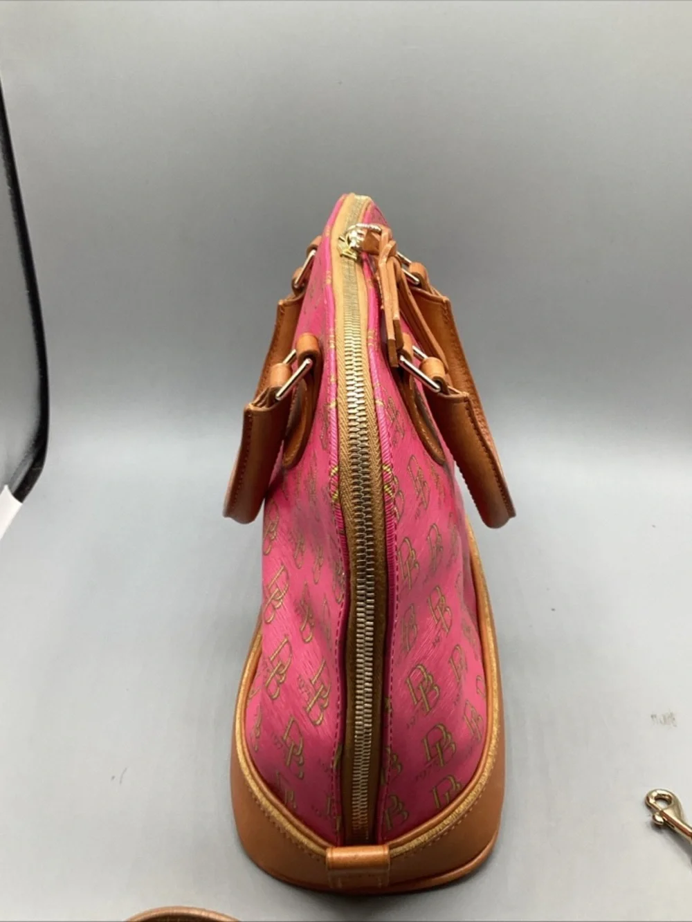 NOS Dooney & Bourke Pink Logo Satchel with Tan Leather Trim and Strap